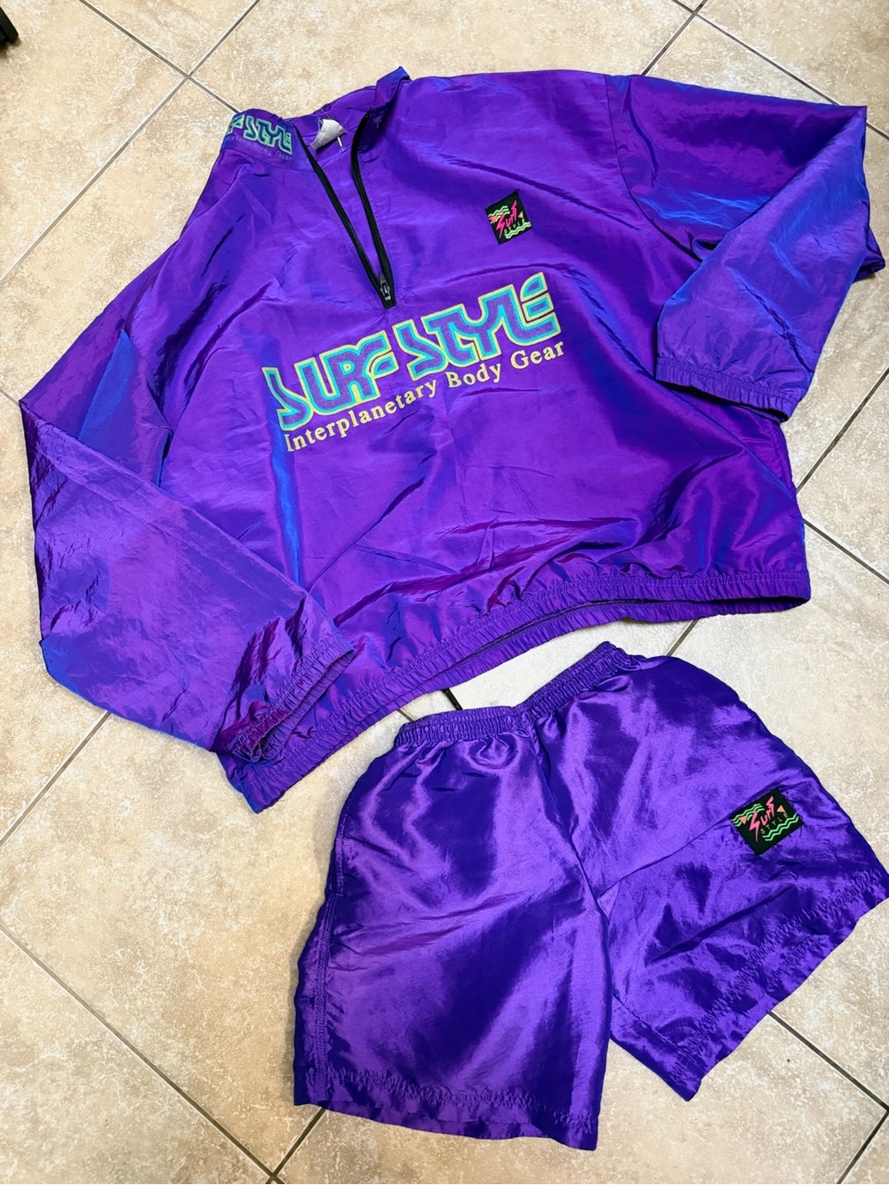 Vintage Surf style Purple Shell Jacket & short set with Retro Logo